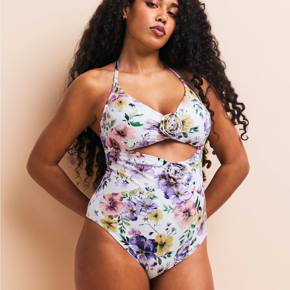 New with Tags Adore Me Floral One Piece in Purple and Yellow